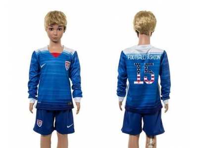 USA #15 Footballfashion Independence Day Away Long Sleeves Kid Soccer Country Jersey