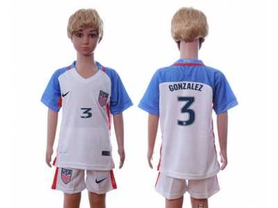 USA #3 Gonzalez Home Kid Soccer Country Jersey