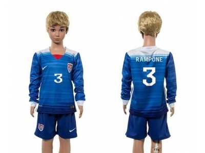 USA #3 Rampone Away Long Sleeves Kid Soccer Country Jersey