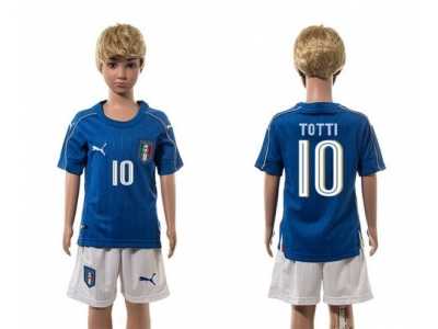 Italy #10 Totti Blue Home Kid Soccer Country Jersey