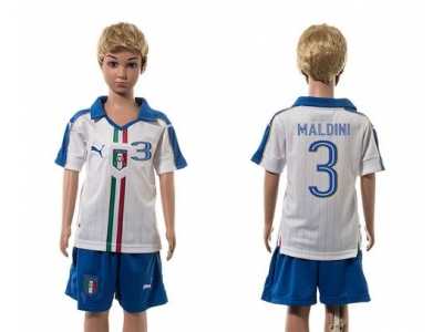 Italy #3 Maldini White Away Kid Soccer Country Jersey