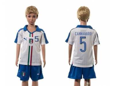 Italy #5 Cannavaro White Away Kid Soccer Country Jersey