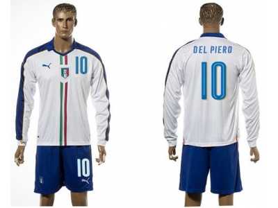Italy #10 Del Piero White Away Long Sleeves Soccer Country Jersey