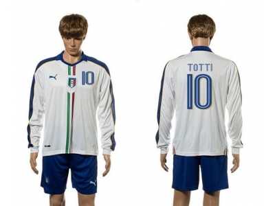 Italy #10 Totti White Away Long Sleeves Soccer Country Jersey