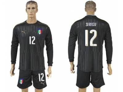 Italy #12 Sirigu Black Long Sleeves Goalkeeper Soccer Country Jersey