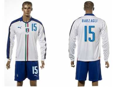 Italy #15 Barzagli White Away Long Sleeves Soccer Country Jersey
