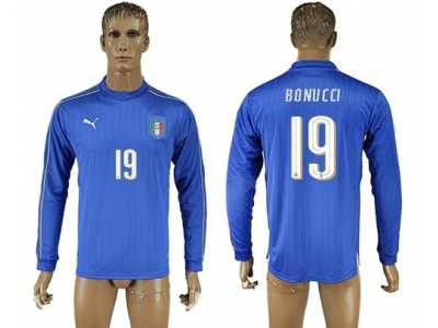 Italy #19 Bonucci Blue Home Long Sleeves Soccer Country Jersey