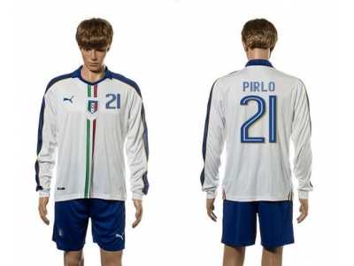 Italy #21 Pirlo White Away Long Sleeves Soccer Country Jersey