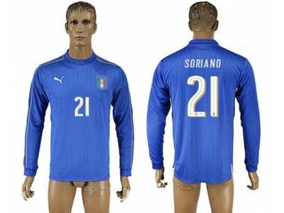 Italy #21 Soriano Blue Home Long Sleeves Soccer Country Jersey