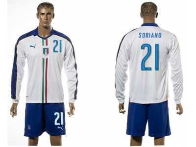 Italy #21 Soriano White Away Long Sleeves Soccer Country Jersey