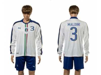 Italy #3 Maldini White Away Long Sleeves Soccer Country Jersey