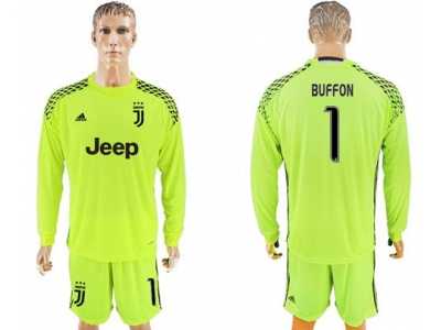 Juventus #1 Buffon Shiny Green Goalkeeper Long Sleeves Soccer Club Jersey