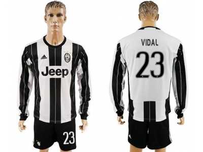 Juventus #23 Vidal Home Long Sleeves Soccer Club Jersey