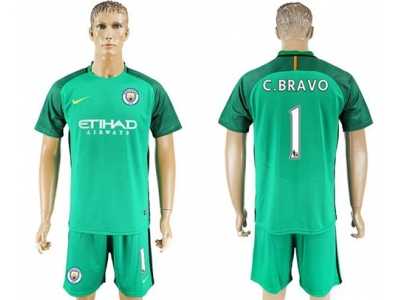 Manchester United #1 C.Bravo Green Goalkeeper Soccer Club Jersey