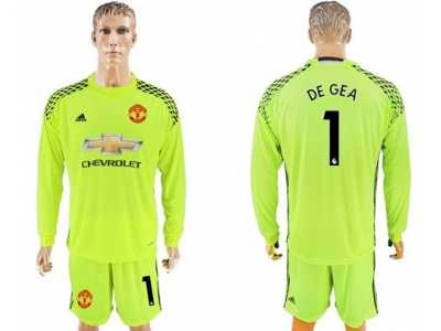 Manchester United #1 De Gea Shiny Green Goalkeeper Long Sleeves Soccer Club Jersey