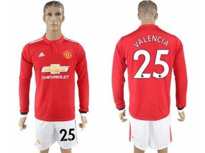 Manchester United #25 Valencia Red Home Long Sleeves Soccer Club Jersey