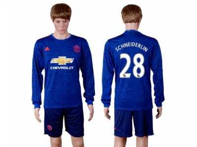 Manchester United #28 Schneiderlin Away Long Sleeves Soccer Club Jersey