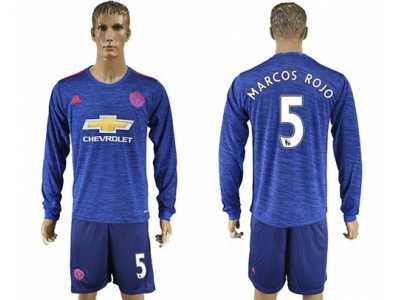 Manchester United #5 Marcos Rojo Away Long Sleeves Soccer Club Jersey