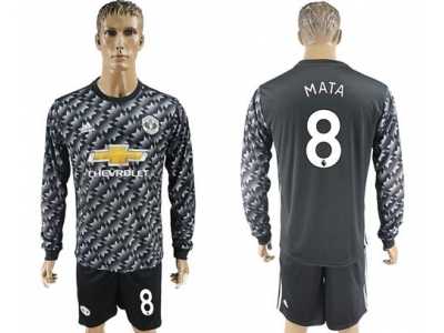 Manchester United #8 Mata Black Long Sleeves Soccer Club Jersey