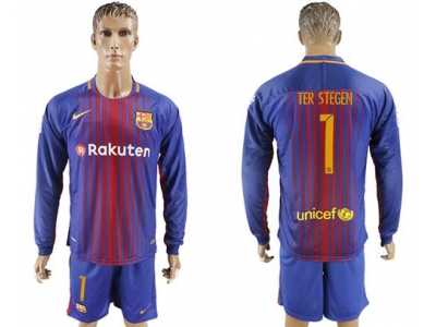Barcelona #1 Ter Stegen Home Long Sleeves Soccer Club Jersey