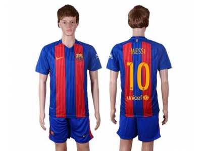 Barcelona #10 Messi Home With Blue Shorts Soccer Club Jersey