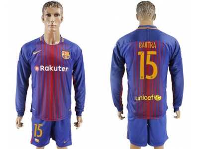 Barcelona #15 Bartra Home Long Sleeves Soccer Club Jersey