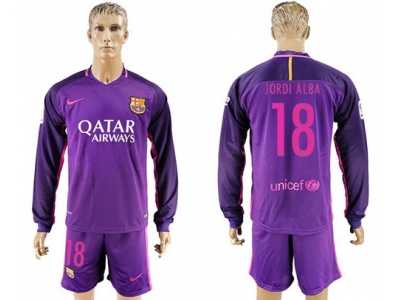 Barcelona #18 Jordi Alba Away Long Sleeves Soccer Club Jersey