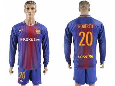 Barcelona #20 Roberto Home Long Sleeves Soccer Club Jersey