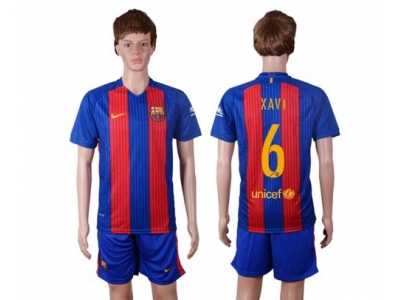 Barcelona #6 Xavi Home With Blue Shorts Soccer Club Jersey
