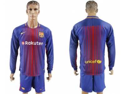 Barcelona Blank Home Long Sleeves Soccer Club Jersey
