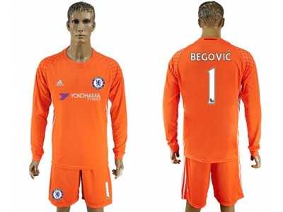 Chelsea #1 Begovic Orange Goalkeeper Long Sleeves Soccer Club Jersey