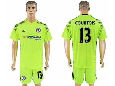 Chelsea #13 Courtois Shiny Green Goalkeeper Soccer Club Jersey