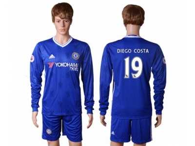 Chelsea #19 Diego Costa Home Long Sleeves Soccer Club Jersey