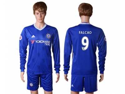Chelsea #9 Falcao Home Long Sleeves Soccer Club Jersey