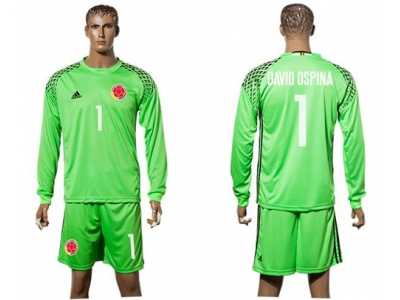 Colombia #1 David Ospina Green Goalkeeper Long Sleeves Soccer Country Jersey