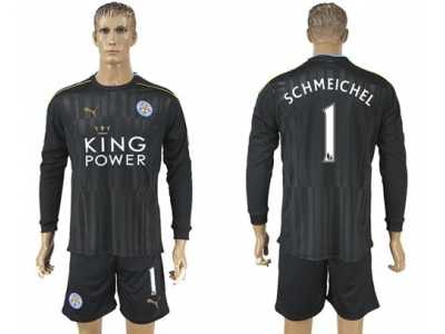 Leicester City #1 Schmeichel Black Long Sleeves Goalkeeper Soccer Club Jersey
