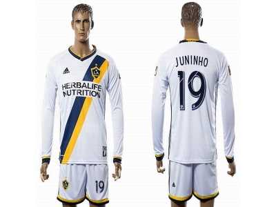 Los Angeles Galaxy #19 JUNINHO White Home Long Sleeves Soccer Club Jersey