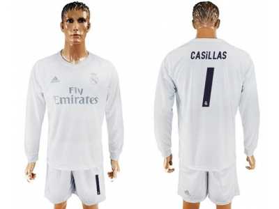 Real Madrid #1 Casillas Marine Environmental Protection Home Long Sleeves Soccer Club Jersey