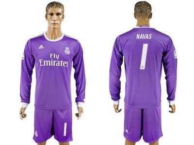 Real Madrid #1 Navas Away Long Sleeves Soccer Club Jersey