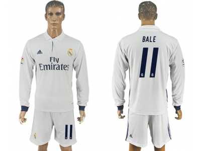 Real Madrid #11 Bale White Home Long Sleeves Soccer Club Jersey