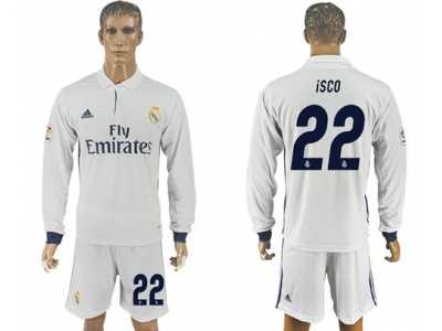 Real Madrid #22 Isco White Home Long Sleeves Soccer Club Jersey