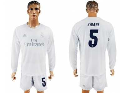 Real Madrid #5 Zidane Marine Environmental Protection Home Long Sleeves Soccer Club Jersey