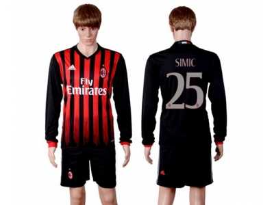 AC Milan #25 Simic Home Long Sleeves Soccer Club Jersey