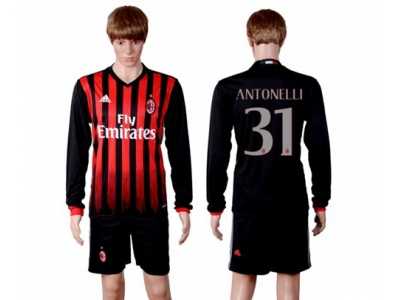 AC Milan #31 Antonelli Home Long Sleeves Soccer Club Jersey
