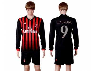 AC Milan #9 L.Adriano Home Long Sleeves Soccer Club Jersey