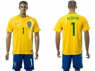 Brazil #1 Alisson Home Soccer Country Jersey