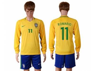 Brazil #11 Romario Home Long Sleeves Soccer Country Jersey