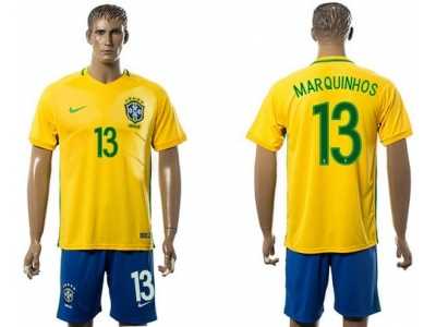 Brazil #13 Marquinhos Home Soccer Country Jersey