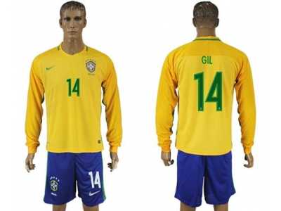 Brazil #14 GIL Home Long Sleeves Soccer Country Jersey