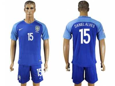 Brazil #15 Daniel Alves Blue Soccer Country Jersey